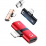 DrPhone Audio Splitter Adapter - 2 Lightning Poorten - Stereo Sound - Opladen + Audio - 2 in 1 - Voor iPhone en iPad - Zilver