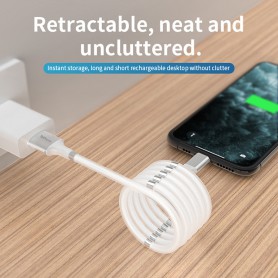 DrPhone Magic Serie USB-C 3A Kabel Type C Magnetische Punten Oprolbaar - Snel Opladen & Data Sync Cord – Wit