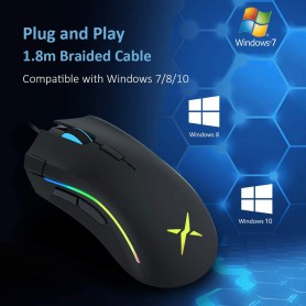 DrPhone DELUX Bedrade Ergonomische RGB Gamingmuis met 24.000 DPI - 7 programmeerbare knoppen met software – Zwart