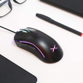DrPhone DELUX Bedrade Ergonomische RGB Gamingmuis met 24.000 DPI - 7 programmeerbare knoppen met software – Zwart