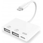 DrPhone JS5 Lightning 3-in-1 Dubbele USB camera-adapter- OTG Adapter met oplaadpoort - Wit