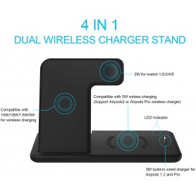 DrPhone ALLIN2 4-in-1 15W Draadloos Oplaadstation – Duo Wireless (zwart)