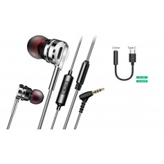 DrPhone CNC1 PRO - HiFi In Ear Oordopjes + DAC Adapter USB-C - BASS - Audio Koptelefoon Voor o.a. Samsung - Zilver