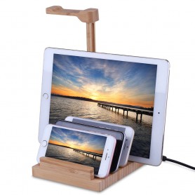 DrPhone Qi01 – OplaadStation – iPhone Charger - 3in1 – Houten Laadstation - Apple - Android