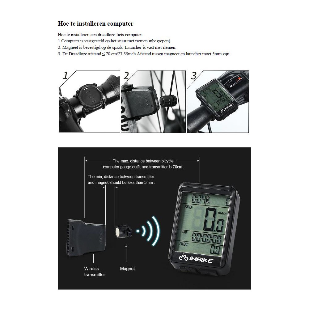 DrPhone FCS2 Draadloze Fietscomputer – – Kilometerstand/Teller – ODO en meer Zwart