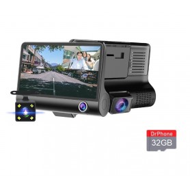 DrPhone DASH2 - DashCam Video CarDVR – Nachtzicht - 3 Lens HD Camera & Video – 5MP – 4inch Display + 32GB Micro SD