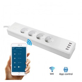 DrPhone WSPS 01 – Smart Stekkerblok – Alexa – Google Home – IFTTT - Mobiele App - 4 EU stekkers - 4 USB Poorten - Wit