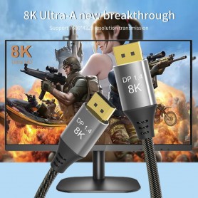 DrPhone 8K Ultra HD DisplayPort naar DisplayPort 1.4 - Male naar Male - Nylon gevlochten kabel - @ 60Hz -4K @144Hz