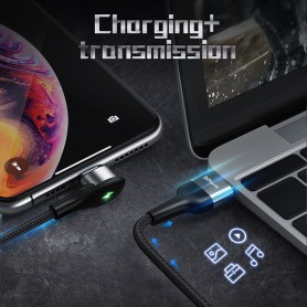 DrPhone Elbow Series Super Magnetische Lightning Kabel - 3A - Oplader - Snel Opladen + Dataoverdracht - 90 Graden met Led licht