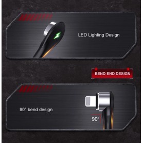 DrPhone Elbow Series Super Magnetische Lightning Kabel - 3A - Oplader - Snel Opladen + Dataoverdracht - 90 Graden met Led licht