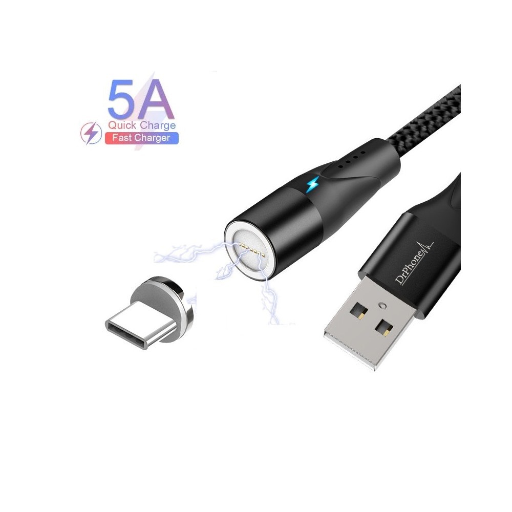 Geweldige eik kaas Huisje DrPhone Magnetische 360 Type-C 3A USB-C kabel - Snel opladen +  Dataoverdracht met LED indicator