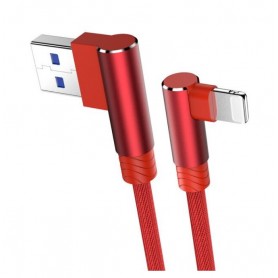 DrPhone D9 Lightning Dubbele 90° Haakse Nylon Gevlochten 2.4A kabel – 1 Meter -Datasynchronisatie & Snel opladen – Zwart