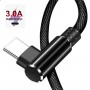 DrPhone D9 Type-C USB-C Dubbele 90° Haakse Nylon Gevlochten 3A kabel – 1 Meter -Datasynchronisatie & Snel opladen – Zwart