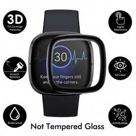 DrPhone PROTEC Pro - Geschikt voor Fitbit Versa 3/4 / Sense PC + PMMA Folie 3D - Volledige Bescherming - Zwart