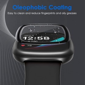 DrPhone PROTEC Pro - Geschikt voor Fitbit Versa 3/4 / Sense PC + PMMA Folie 3D - Volledige Bescherming - Zwart