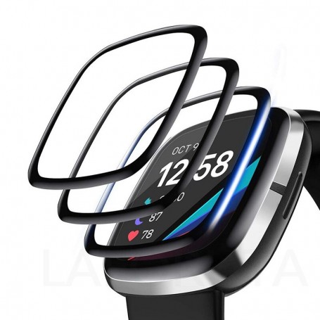 DrPhone PROTEC Pro - Geschikt voor Fitbit Versa 3/4 / Sense PC + PMMA Folie 3D - Volledige Bescherming - Zwart