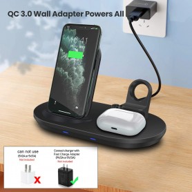DrPhone DFC2 – 4 IN 1 Wireless Charger Stand – iPhone – Pencil – Airpods – Apple Watch – QI + 18W Thuislader Adapter – Zwart