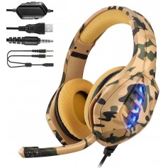 DrPhone GH9 Gaming headset Koptelefoon – RGB – 3.5mm met microfoon voor o.a PS4/PS5/PC/XBOX One S /Laptop – Camouflage Geel