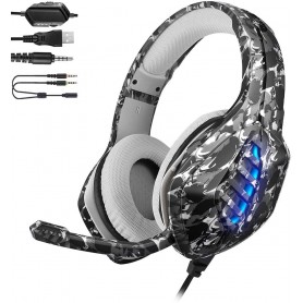 DrPhone GH9 Gaming headset Koptelefoon – RGB – 3.5mm met microfoon voor o.a PS4/PS5/PC/XBOX One S /Laptop – Camouflage Geel