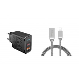 DrPhone HALOM1 - 18W snellader + Metalen Lightning Kabel - Anti-knik - LED indicator - 1 Meter - Zwart
