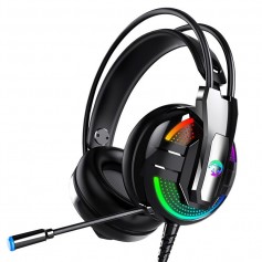 DrPhone GH11 Bedrade Aux 3.5mm Gaming Headset met RGB & 1 naar 2 Aux Adapter - 4D Surround Sound met microfoon – Zwart