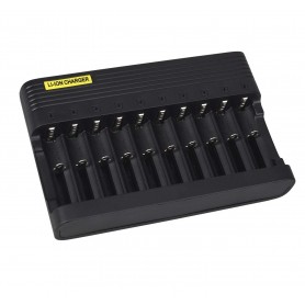 DrPhone ChargeX10  Batterij Lader 10 poorten – Li-ion Oplaadbaar voor o.a 18650 26650 14500 16340 18500 10440 18350 17670