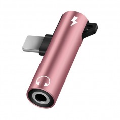 DrPhone – 2 in 1 Gun Splitter – Lightning + 3.5mm AUX Jack - Audio + Opladen - Voor Apple iPhone / iPad – Rose Goud