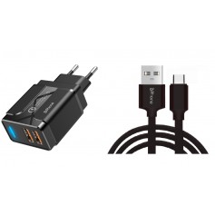 DrPhone - 2 Meter Kabel - USB-C - Oplaadkabel – 18W Dubbele Qualcom 3.0 Quick Charge - Geschikt Voor PS5 - Adapter – Zwart