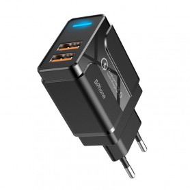 DrPhone PS5-Y - 2x 2 Meter Kabel - USB-C - Oplaadkabel – 18W Dubbele Qualcom 3.0 Quick Charge - Adapter - Snel Lader – Zwart
