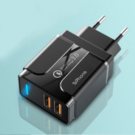 DrPhone PS5-Y - 2x 3 Meter Kabel - USB-C - Oplaadkabel – 18W Dubbele Qualcom 3.0 Quick Charge - Adapter - Snel Lader – Zwart