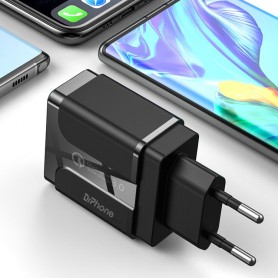 DrPhone PS5-Y - 2x 3 Meter Kabel - USB-C - Oplaadkabel – 18W Dubbele Qualcom 3.0 Quick Charge - Adapter - Snel Lader – Zwart