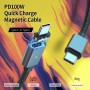 DrPhone TITAN - Type C naar USB-C - 100W - Magnetische Kabel Voor o.a. MacBook / iPad - PD + Data Transfer - Zwart
