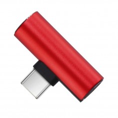 DrPhone DA1 - USB-C Duo Adapter - Converter - USB-C Naar Mini Jack + USB-C - Rood (geen dac ondersteuning)
