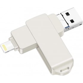 DrPhone FDS4 3 in 1 USB Flash Drive – USB Stick 128GB - Memory Stick – OTG -USB 3.0 – Lightning- Micro USB - Zilver