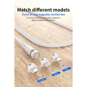 DrPhone ICO-1 - Magnetic Charging Cable - 5V 3A - Cable + Home Charger 2 port USB Charger with LED Display - White