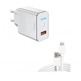DrPhone HALO 18W Qualcom 3.0 Quick Charge - Snel Lader met LED indicator – Wit + DrPhone® - 1 Meter Lightning kabel - Apple