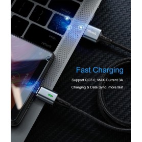 DrPhone iCON - Magnetische Micro USB Oplaadkabel 3A + Thuislader 2 poorten USB Oplader 2.2A met LED Display - Zwart