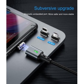 DrPhone iCON - Magnetische Micro USB Oplaadkabel 3A + Thuislader 2 poorten USB Oplader 2.2A met LED Display - Zwart