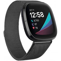 DrPhone FitBit Versa 3/Sense Milanese RVS Magnetische Bandje – Armband - Maat L - Zwart