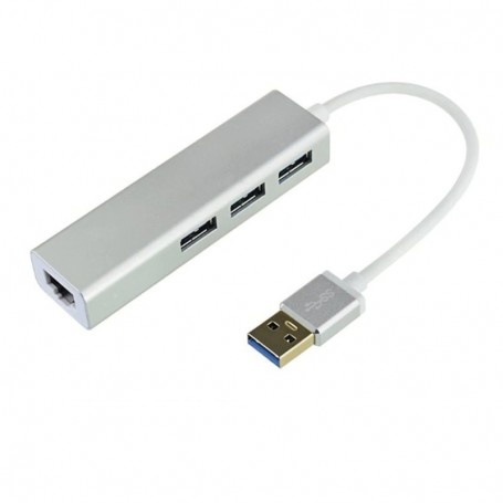 DrPhone EA2 USB 3.0 hub met RJ45 Gigabit Ethernet LAN-adapter - 10/100 / 1000M Gigabit met 3-poorten USB 3.0 – Zilver