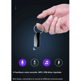DrPhone DVR Digitale Spraakgestuurde Recorder – Sleutelhanger - Spraakrecorder - Audiorecorder – 64GB- Zwart