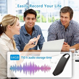 DrPhone DVR Digitale Spraakgestuurde Recorder – Sleutelhanger - Spraakrecorder - Audiorecorder – 64GB- Zwart
