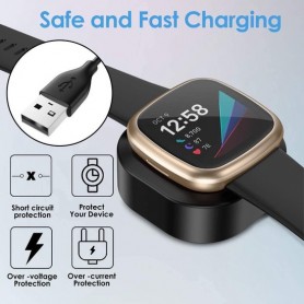 DrPhone Kabel – USB Oplader - Adapter + Dock - Laadkabel – Geschikt voor Fitbit Versa 4/3 /Sense/Sense 2 - 0,3CM - Zwart