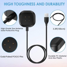 DrPhone Kabel – USB Oplader - Adapter + Dock - Laadkabel – Geschikt voor Fitbit Versa 4/3 /Sense/Sense 2 - 0,3CM - Zwart