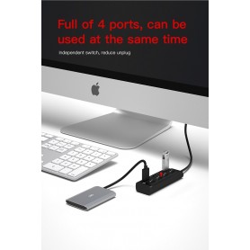 DrPhone DM CHB5 4-poorts USB-Hub met AAN/UIT Schakelaar USB 2.0- 480Mbps - Extender /Splitter voor pc-laptop etc – 1,2M- Zwart