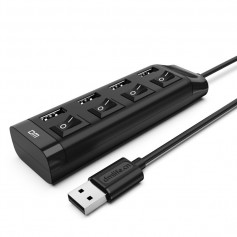DrPhone DM CHB5 4-poorts USB-Hub met AAN/UIT Schakelaar USB 2.0- 480Mbps - Extender /Splitter voor pc-laptop etc – 1,2M- Zwart
