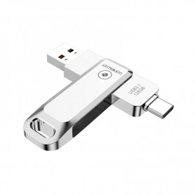 LUXWALLET PD8 USB Stick 128GB USB-C Type-C 3.1- USB 3.0 Flash Drive - OTG –360 Graden Roteerbaar – Zilver
