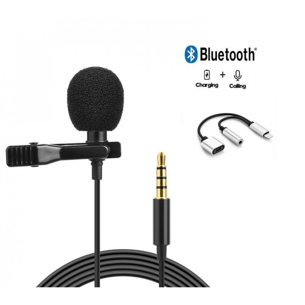 Kijker van Specialiteit DrPhone - PX3® Lavalier Microfoon met Clip + Bluetooth 2 in 1 Splitter  3.5mm Jack -