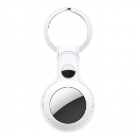 DrPhone – AE2 - Beschermhoes Met Sleutelhanger - Anti-Kras - Lederen Beschermhoes – Geschikt Voor Apple AirTags - Wit