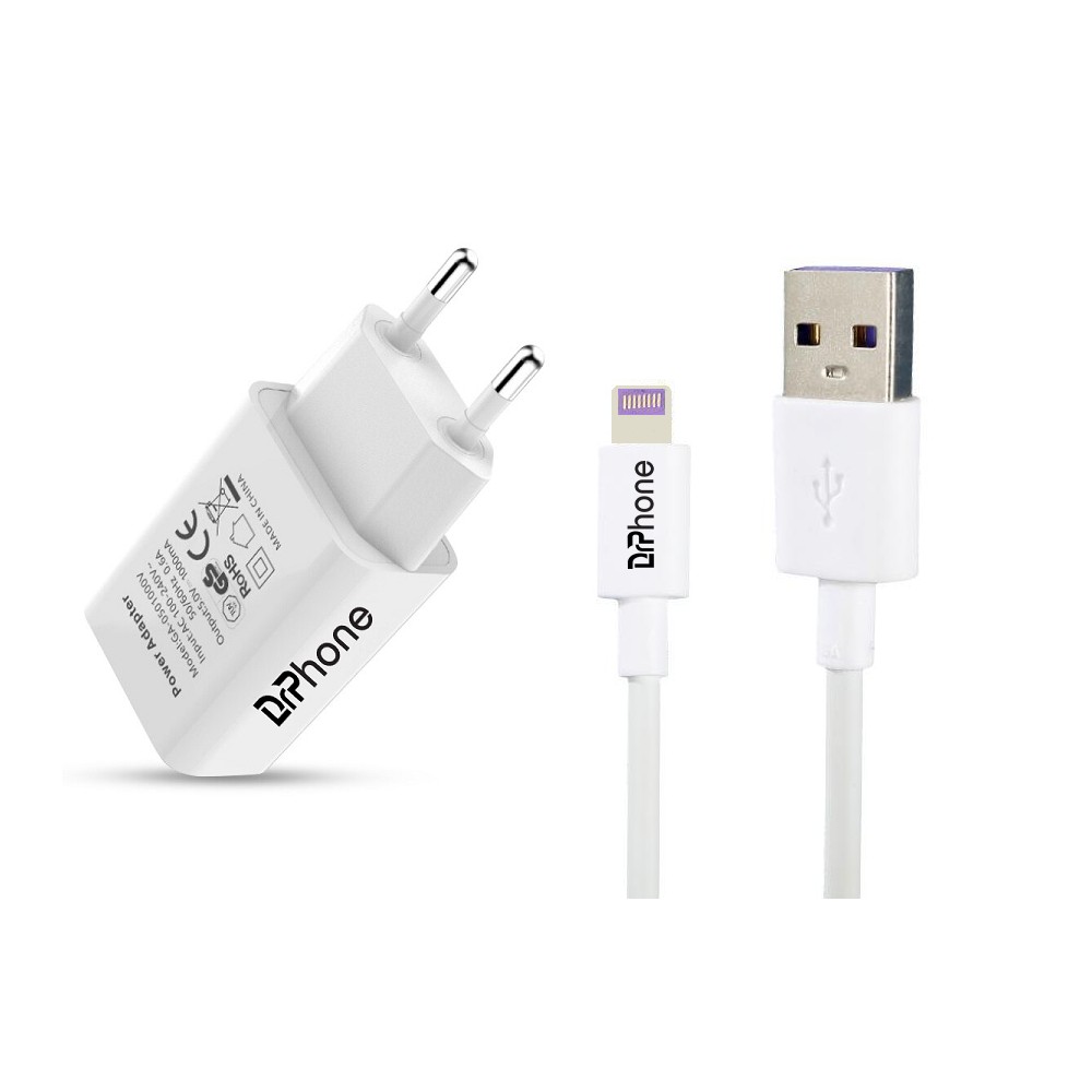 tafereel Klem Schaar 1 Pack Gecertificeerde DrPhone® - USB Lader Stekker Oplader + 3 Meter Kabel  - Safe Charge - Apple